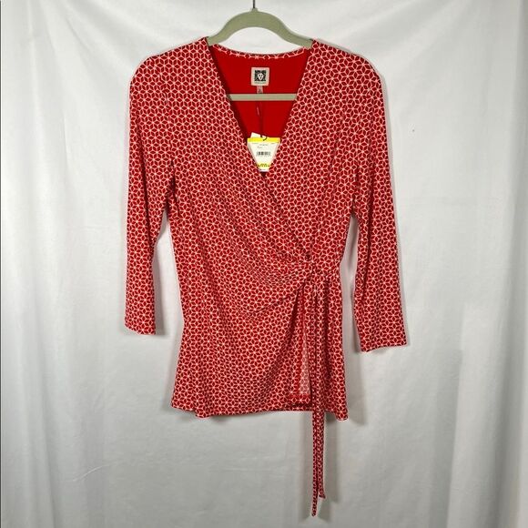 Anne Klein Orange Long Sleeve Wrap Style Top NWT M - Picture 3 of 7